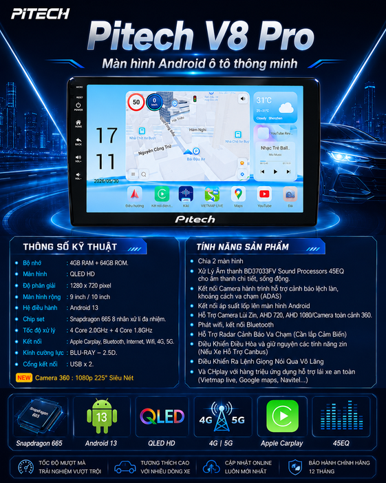 màn hình pitech v8 pro Màn Hình Android Pitech V8 Pro