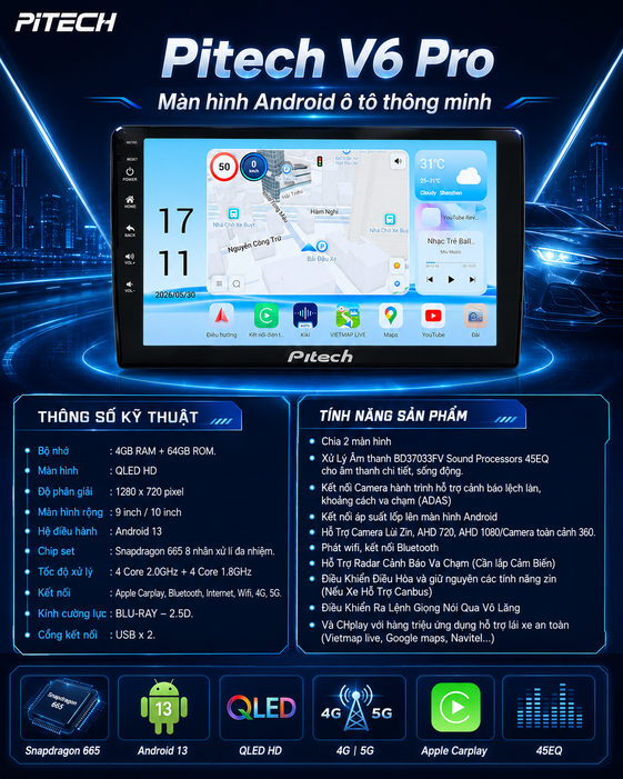 Màn Hình Android Pitech V6 Pro Màn Hình Android Pitech V6 Pro